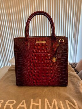 Brahmin Plum Croc-Embossed Satchel -Sugar Plum Melbourne